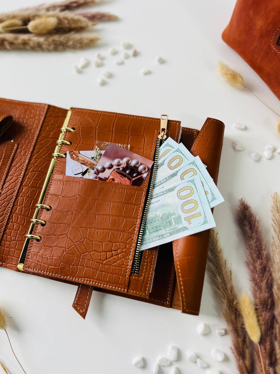 Gift set leather notebook cover A5 with pencil case.