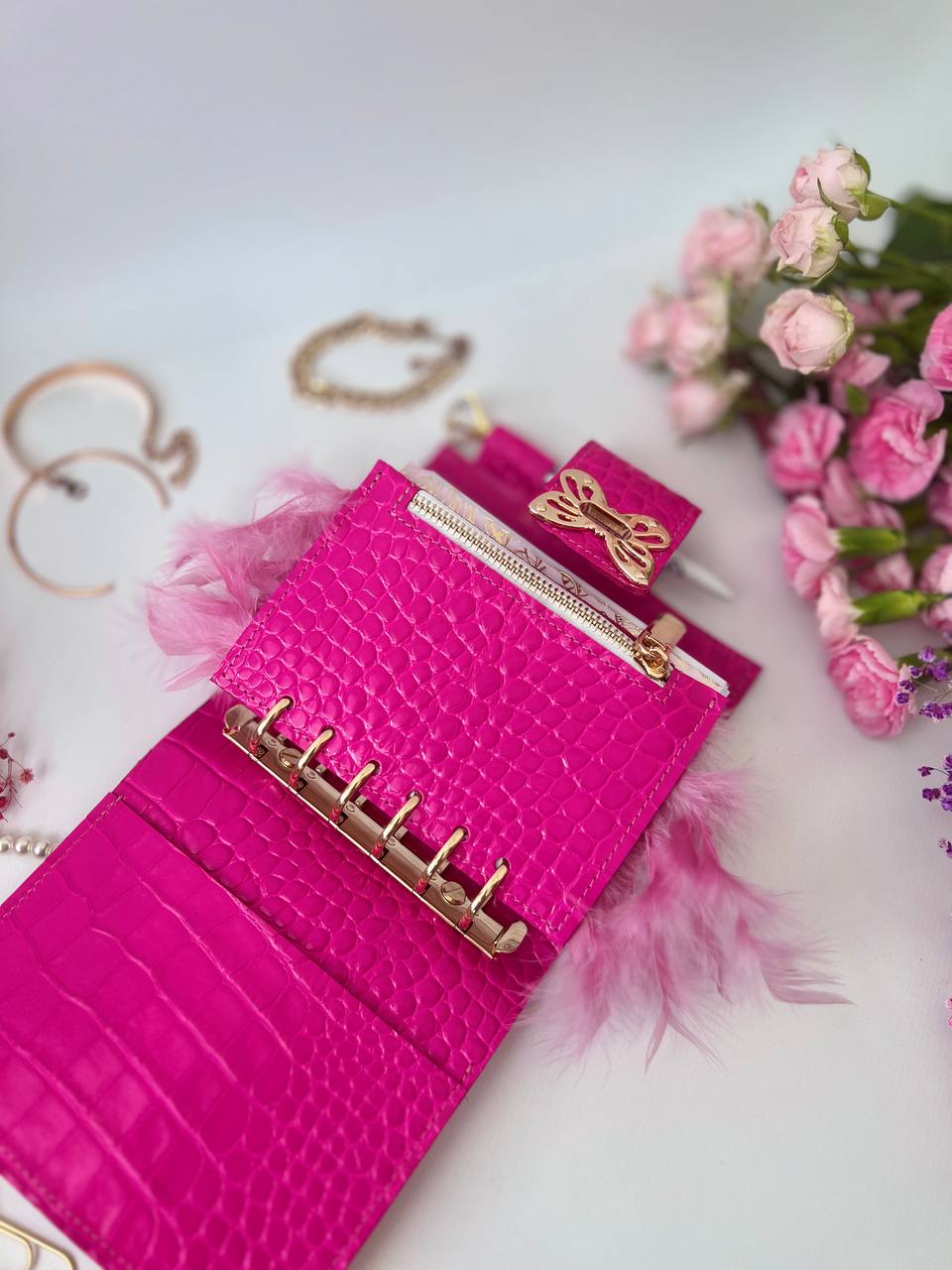 Leather wallet notebook cover mini A7 dated week 2026 big 6 rings binder.