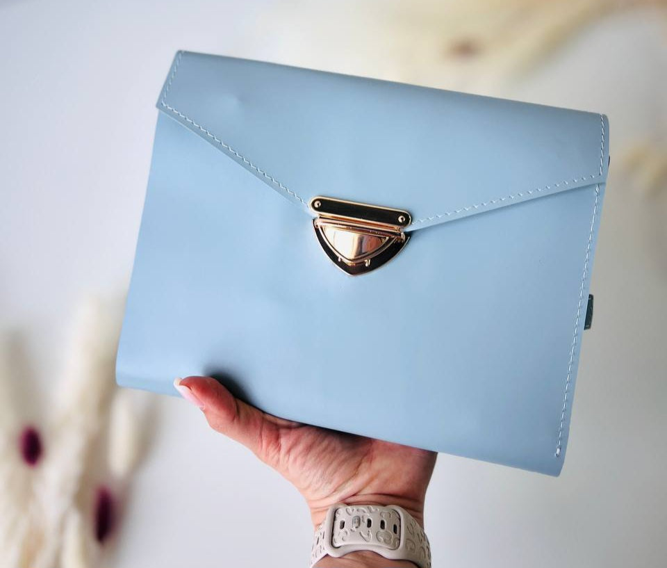 Blue leather notebook cover A5.