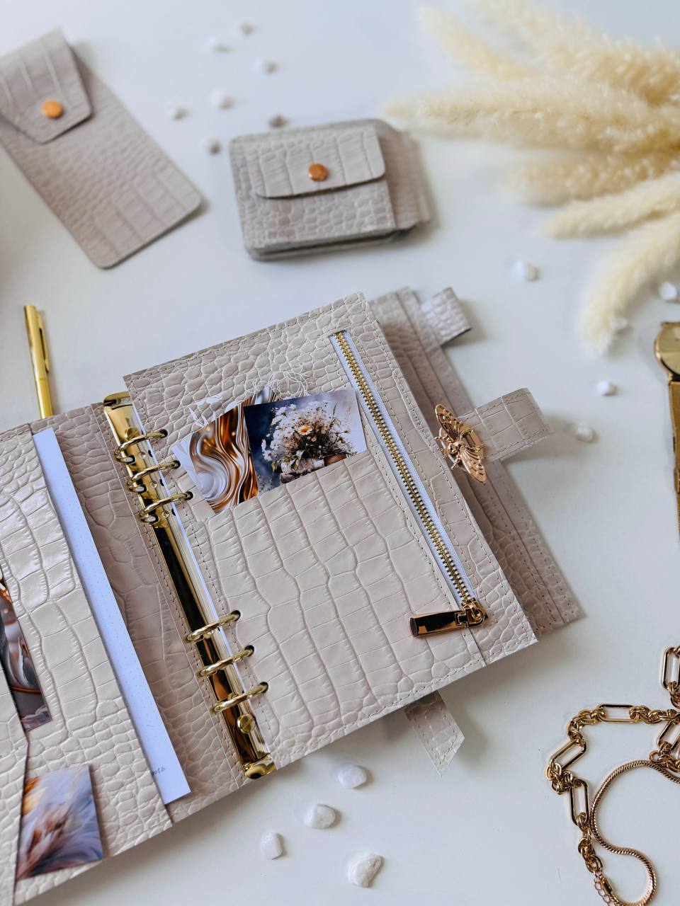 Luxury A5 Planner Organizer Set - Premium Genuine Leather, Crocodile Embossed