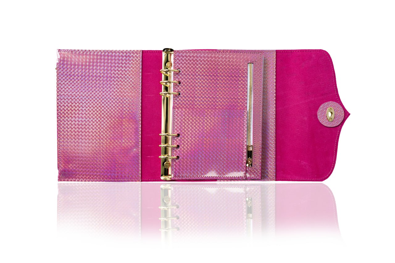 Cyprus, Limassol. RARE holographic pink leather notebook cover A5.