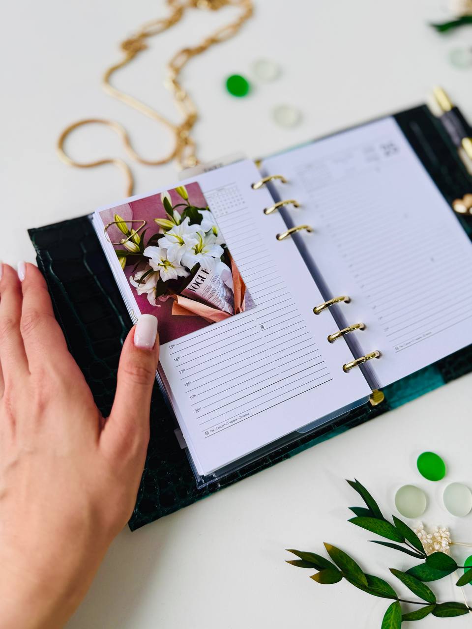 Green leather planner A6
