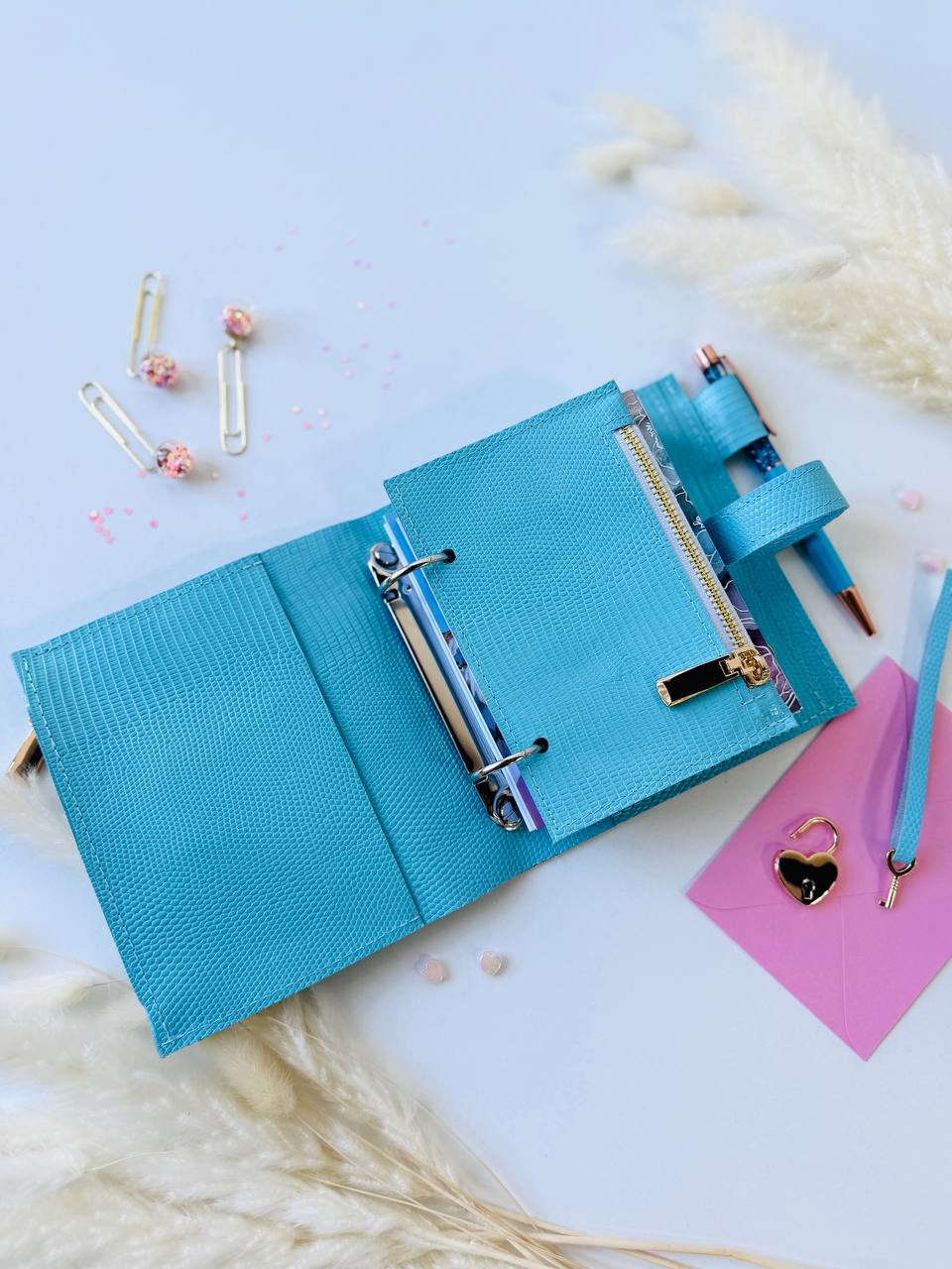 Sky-Blue Italian Leather Planner A7 🦋 Organize Your Life with Style!