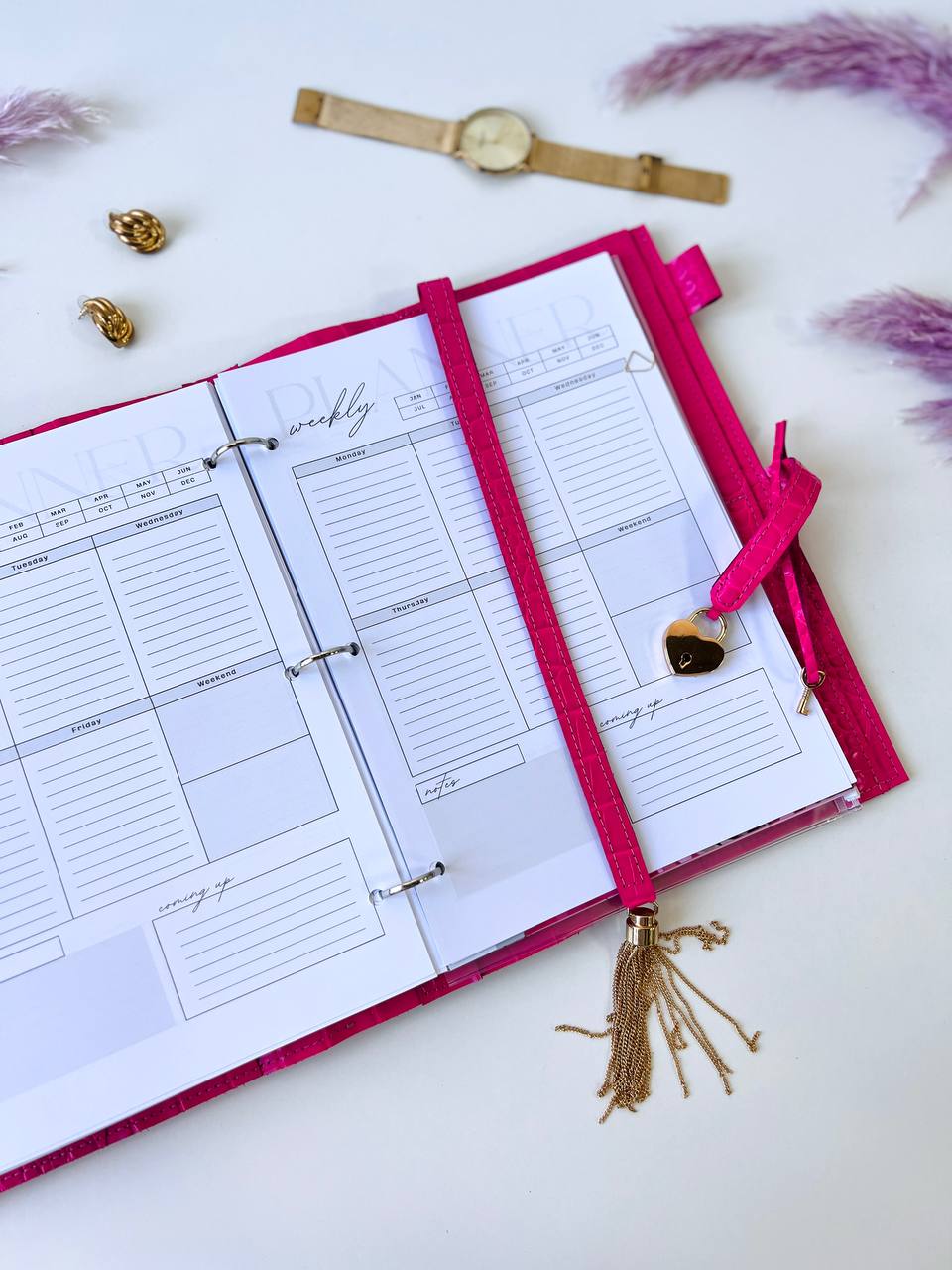 A4 leather notebook cover. Padfolio. Portfolio. A4 size with binder and pages padfolio planner. Leather hot pink.