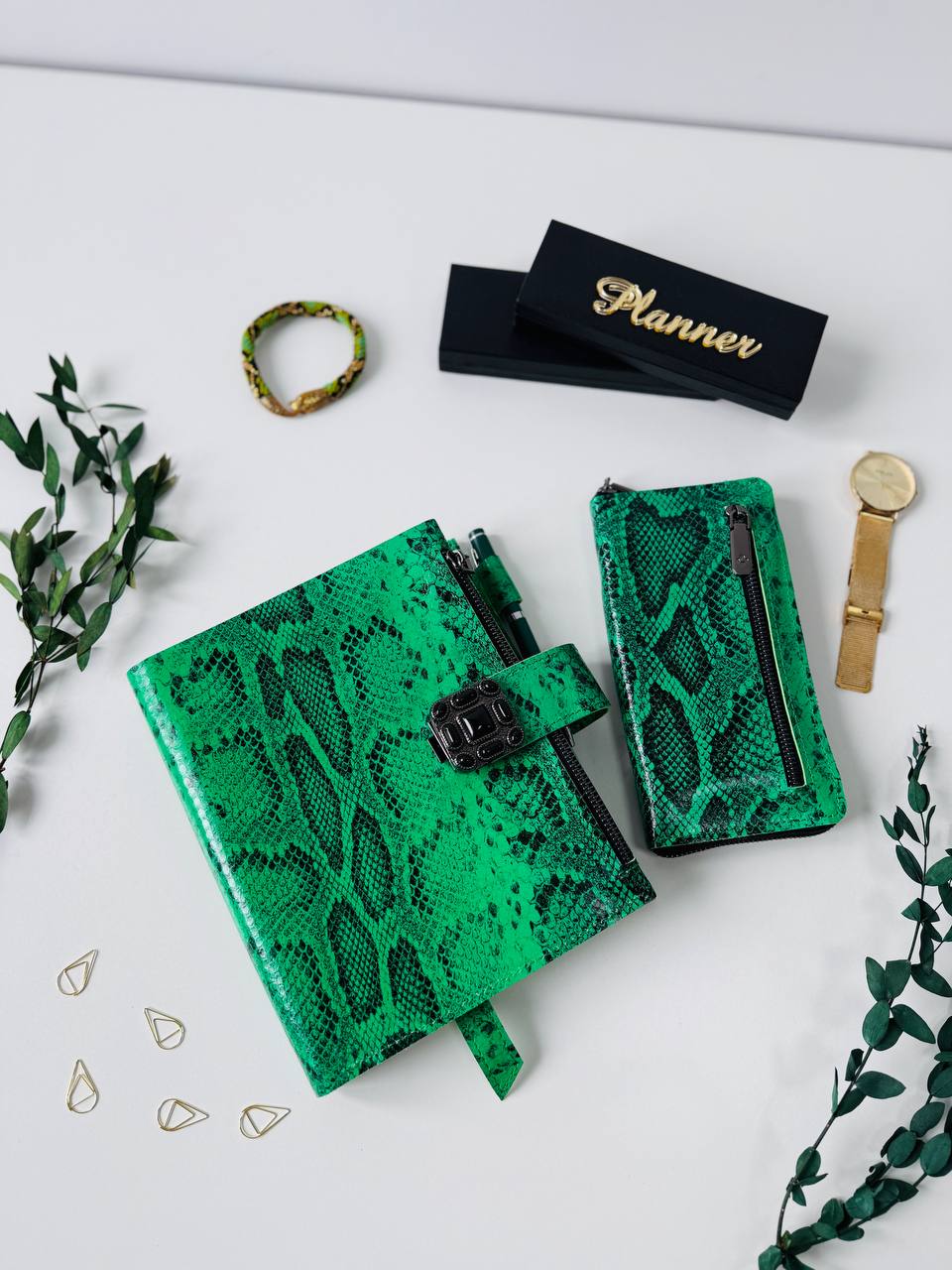 Snake Leather Planner notebook cover A5, Leather Bullet Journal,Leather Sketchbook,Executive Leather Planner,Handmade Leather cover with wallet.