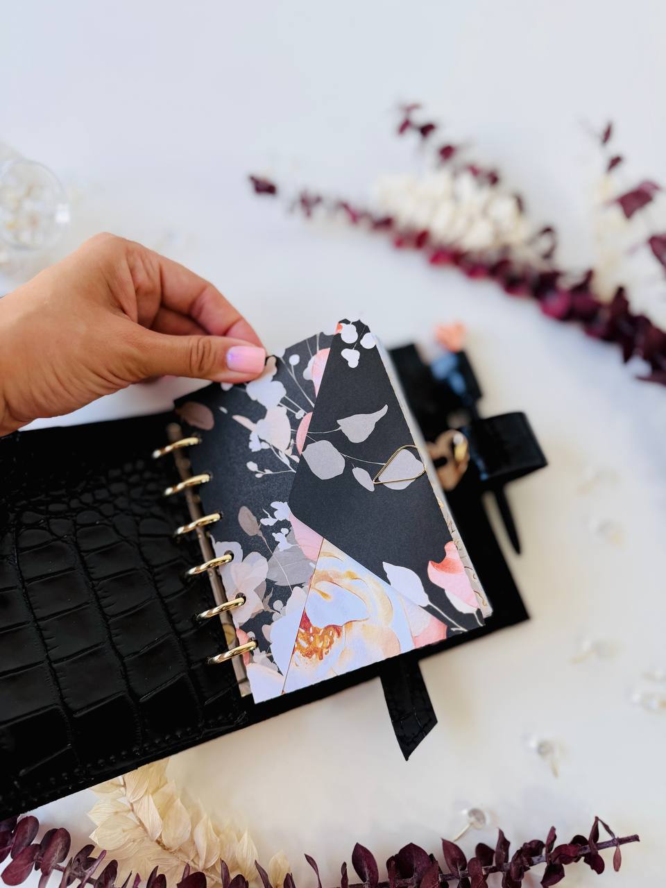 Elegant A7 Daily Planner | Black Crocodile-Embossed Organizer