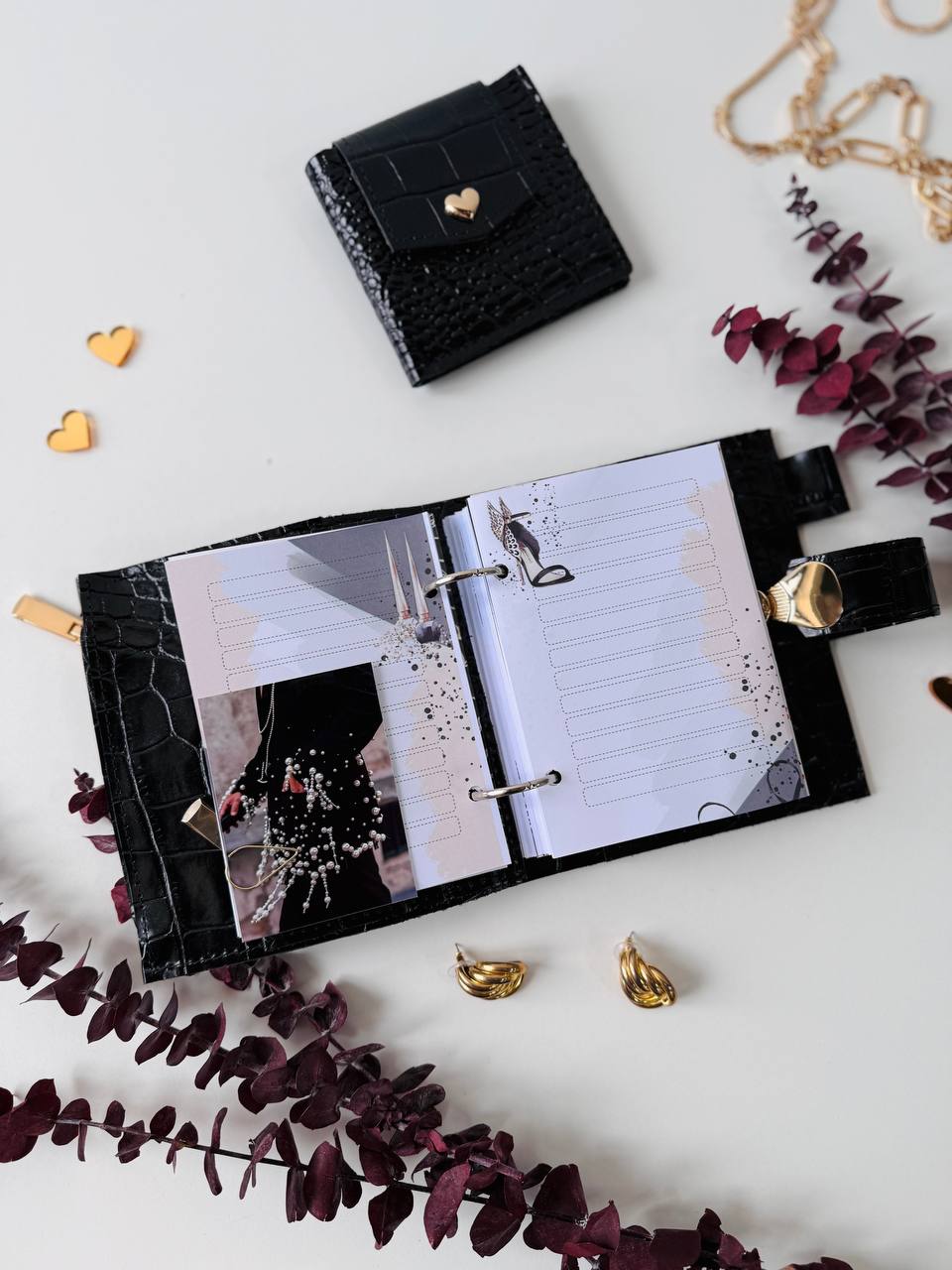 Leather Gift set notebook cover A7 with wallet. Mini notebook with wallet.