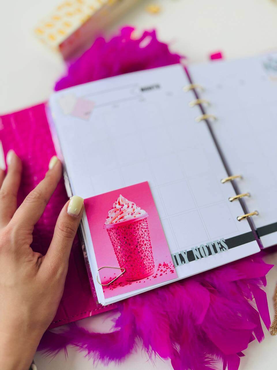 Hot pink leather planner A5 with secret lock in the stones with gifts 🎁