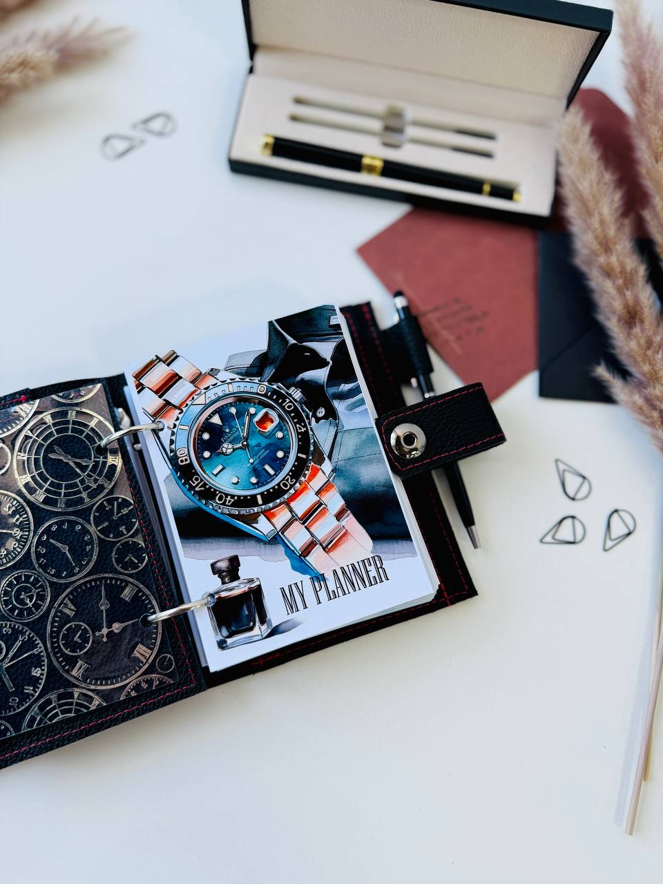 Leather mini planner A7, mini planner,personal size, study stationery, passport size notebook, leather wallet binder planner daily.