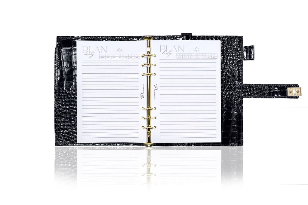Cyprus, Limassol. Black croco leather notebook cover A5 for documents A4 and A5 format.