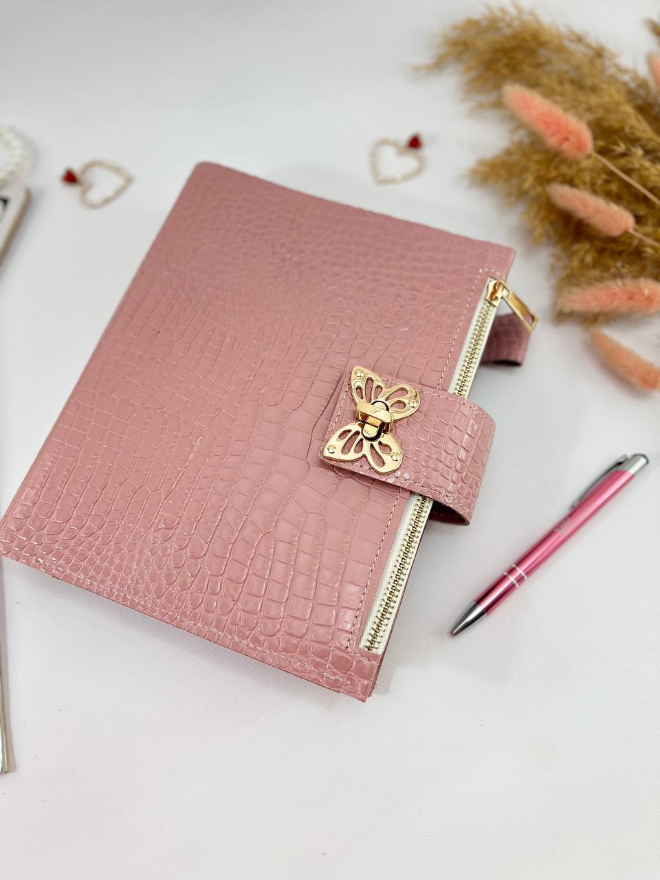 Natural Italian Leather Pink Planner A5.