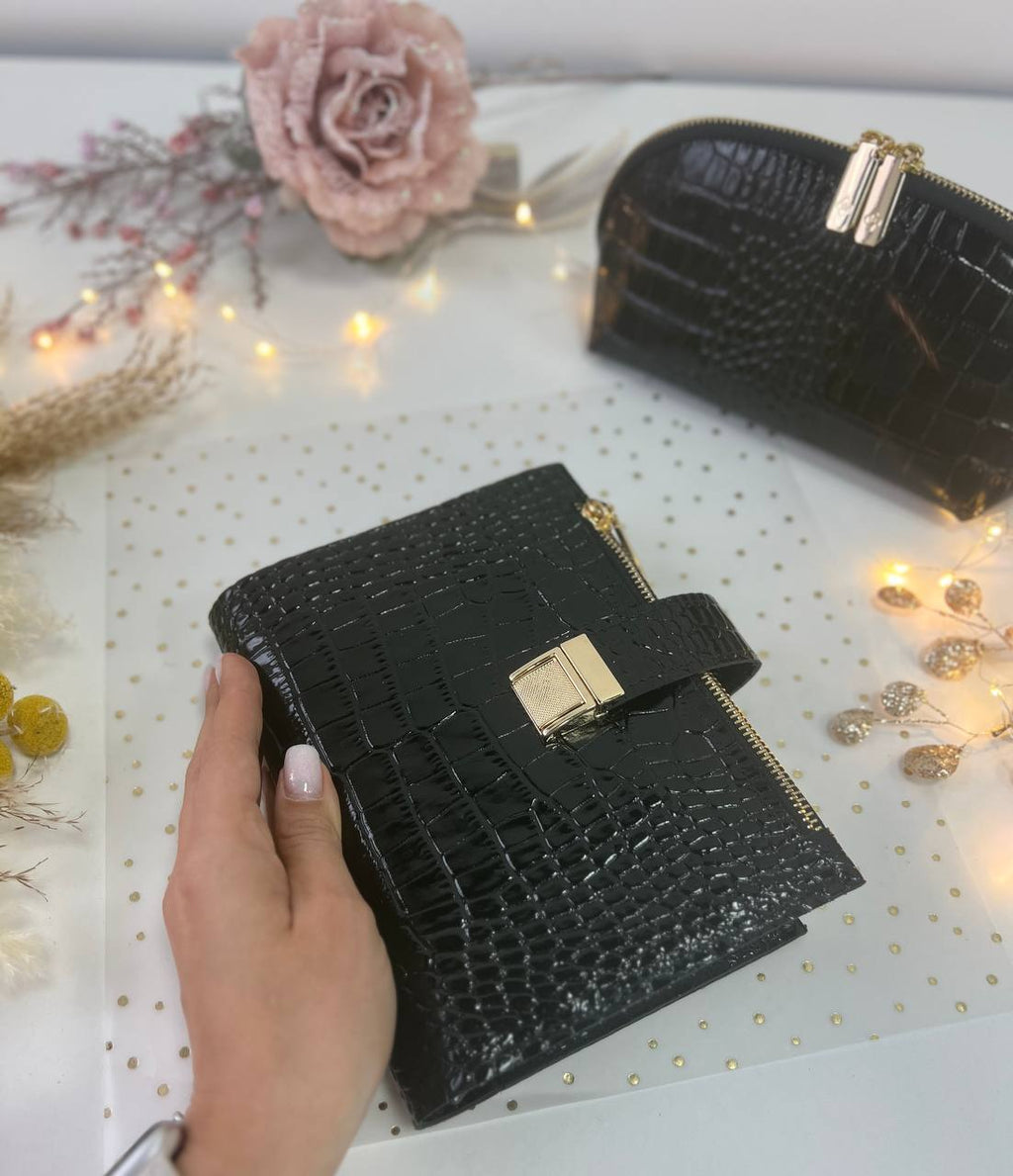 A6 NEW SIZE leather double planner cover binder 6 rings binder, dated planner, leather planner, gift for her, medium size planner. With makeup bag.