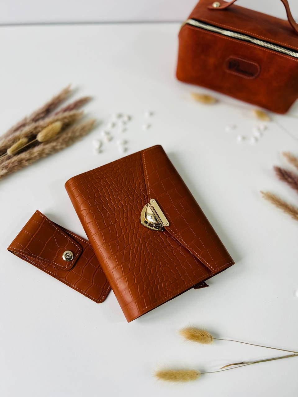 Gift set leather notebook cover A5 with pencil case.