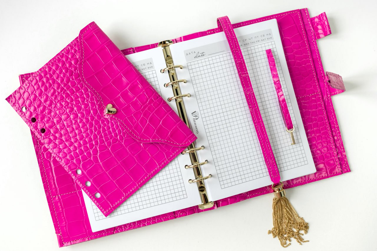 Natural Italian Leather Pink Planner A5, Ringbuch a5, Leather template, A5 ring binder,Binder a5,Leather wallet template,Binder wallet.