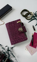Luxurious A6 Genuine Leather Planner Binder – Crocodile Embossed Burgundy with Gold Leopard Clasp