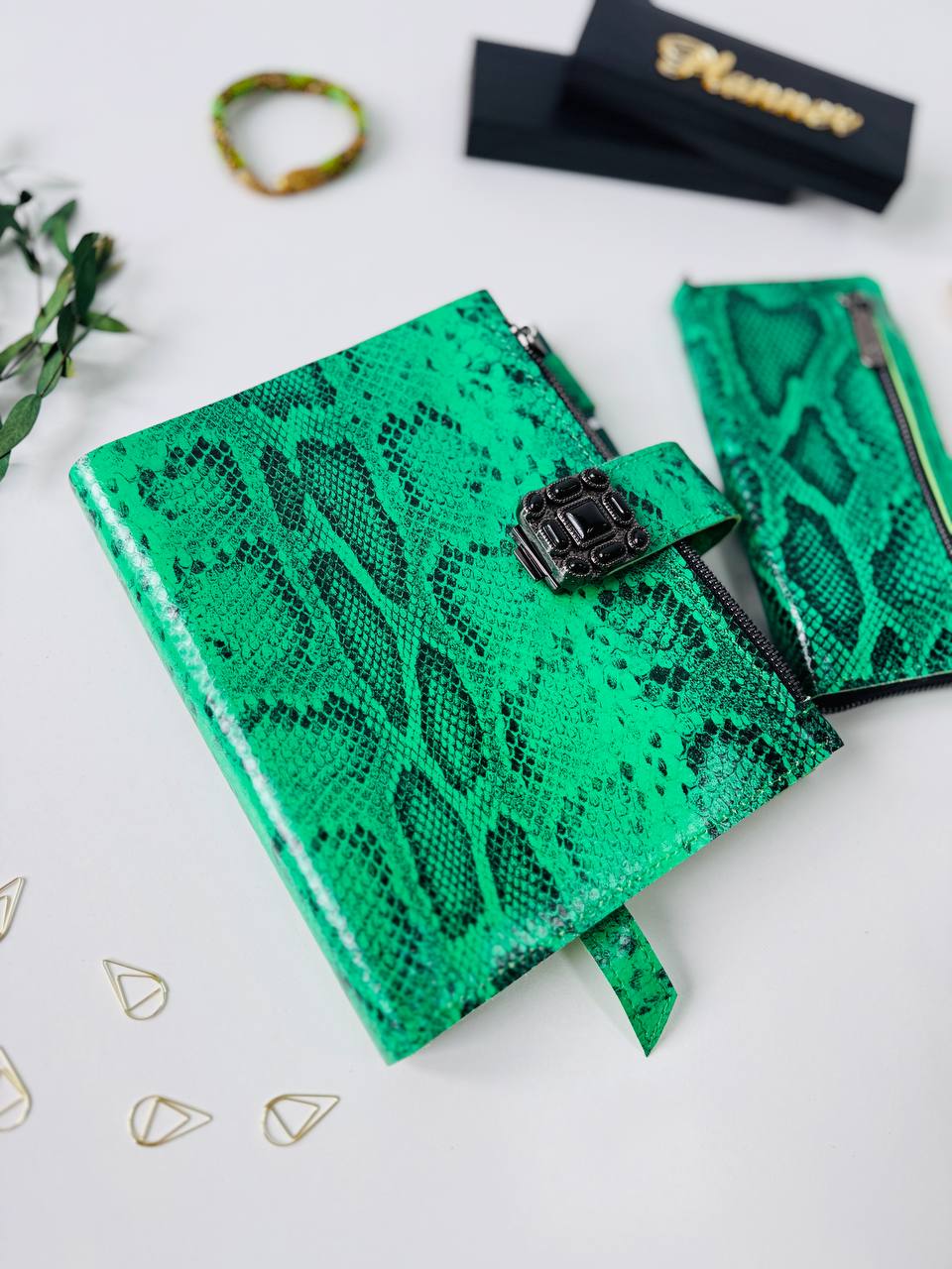 Snake Leather Planner notebook cover A5, Leather Bullet Journal,Leather Sketchbook,Executive Leather Planner,Handmade Leather cover with wallet.