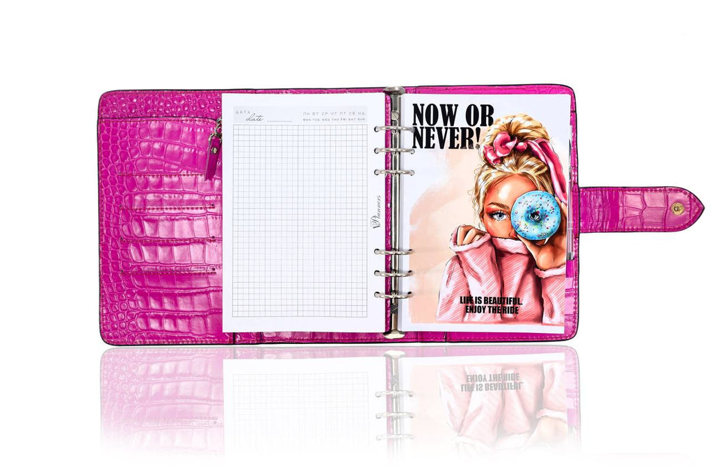 Hot pink Natural Italian Leather Planner A5, gift for her.