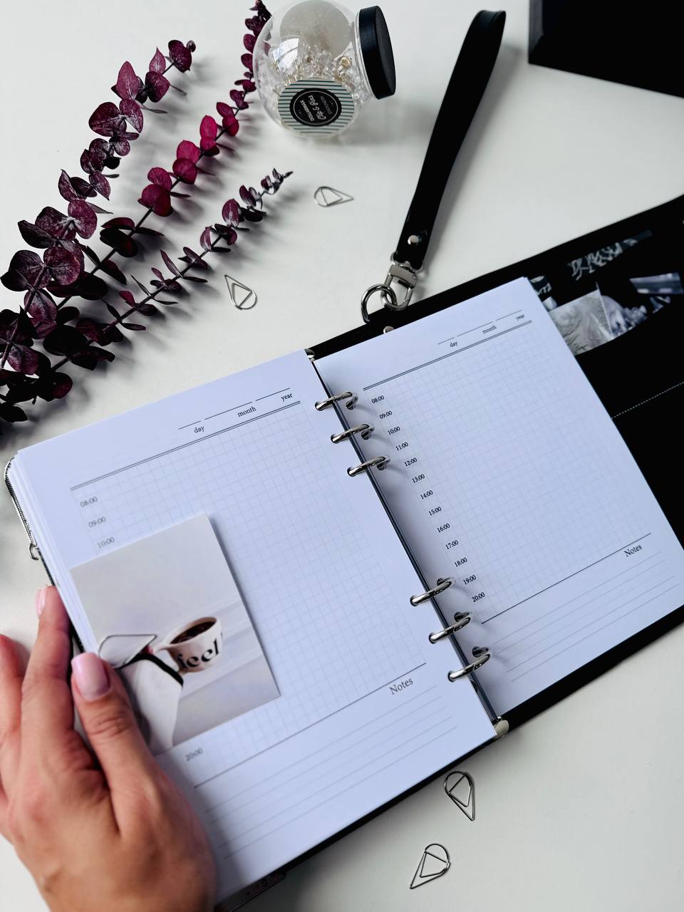 🖤Black heart🖤 Natural Italian Leather Planner A5, gift for her, perfect planner, Ring Planner Agenda A5 Six Ring Planner and Ring Personal Planner.