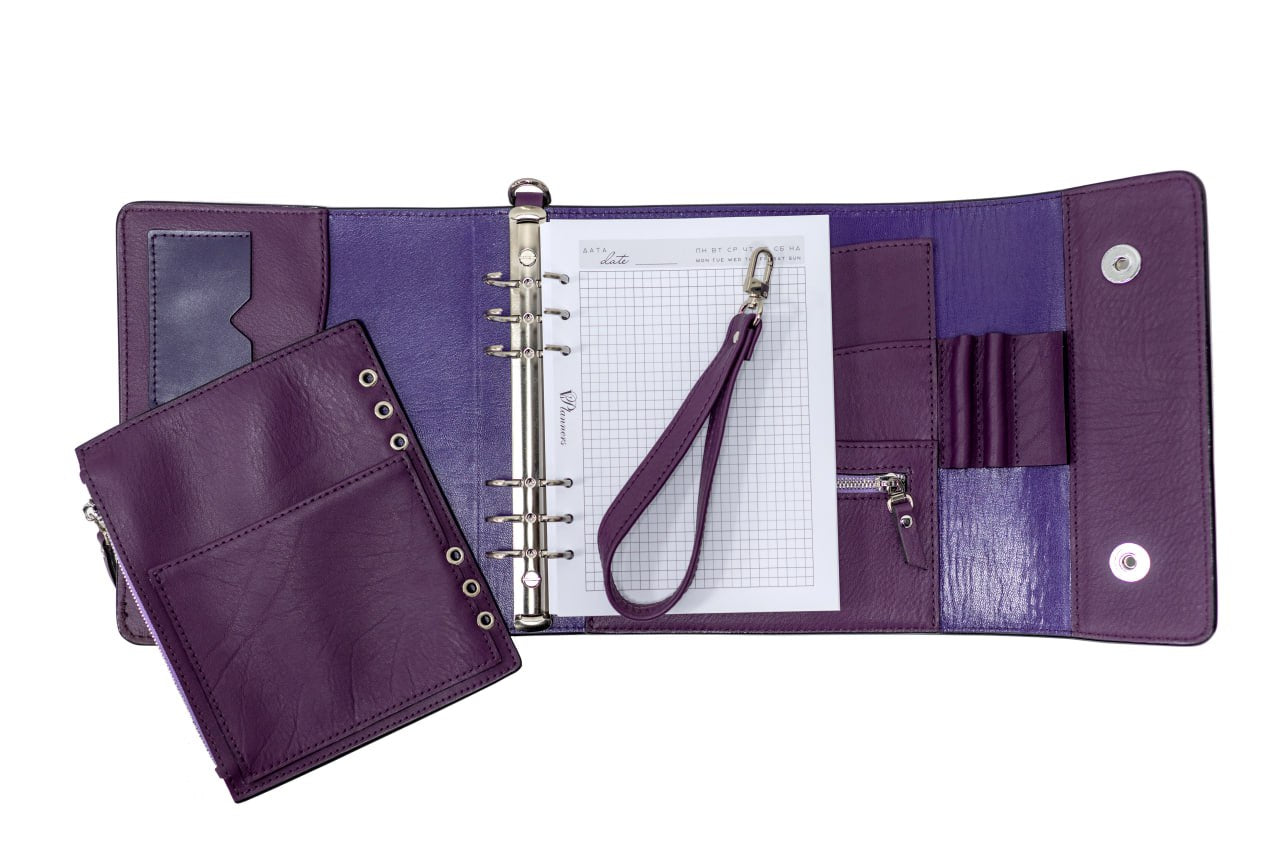 Violet Natural Italian Leather Planner A5, gift for her, perfect planner, Ring Planner Agenda A5 Six Ring Planner and Ring Personal Planner.