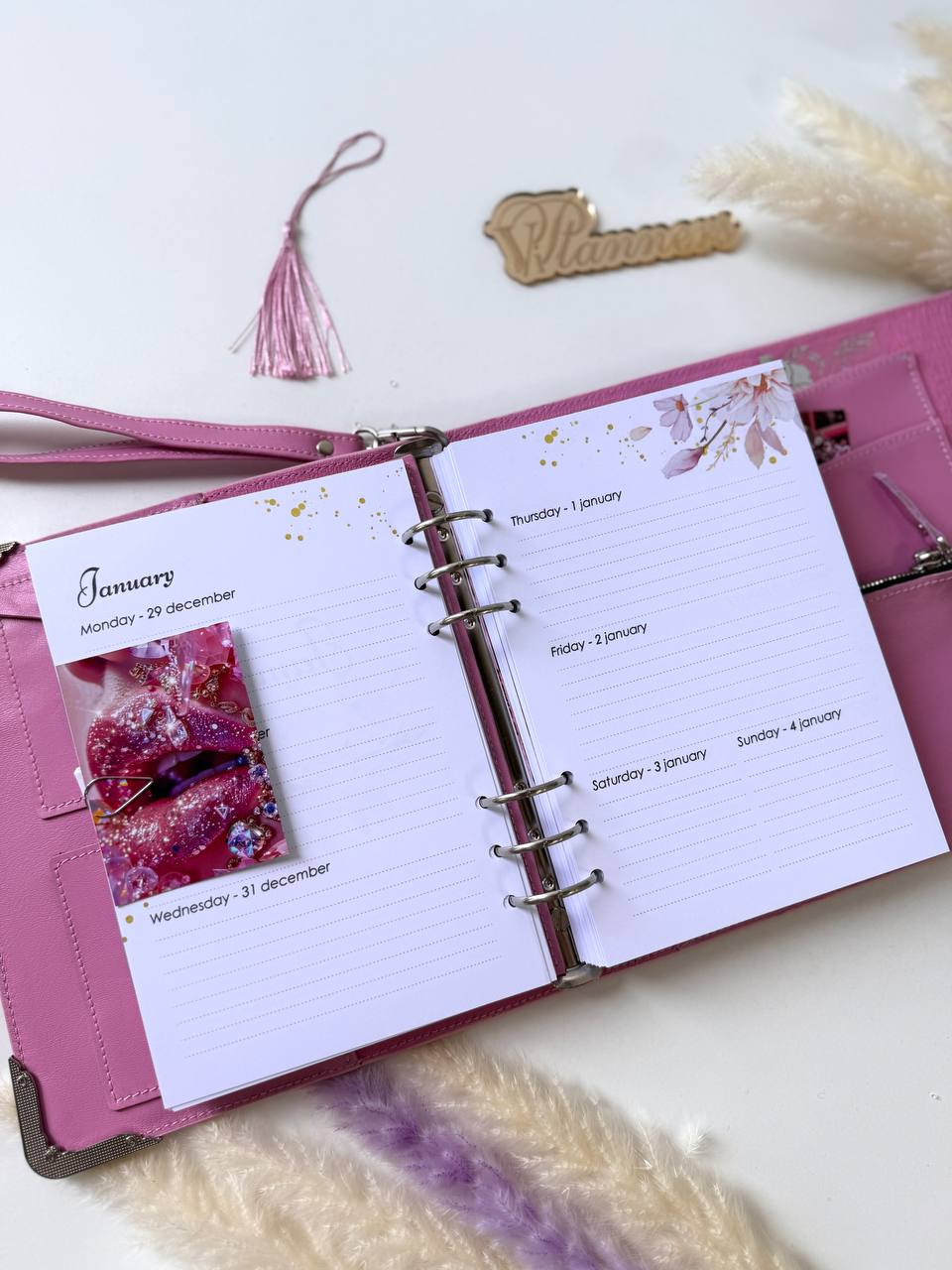 Pink Natural Italian Leather Planner A5, gift for her, perfect planner, Ring Planner Agenda A5 Six Ring Planner and Ring Personal Planner.