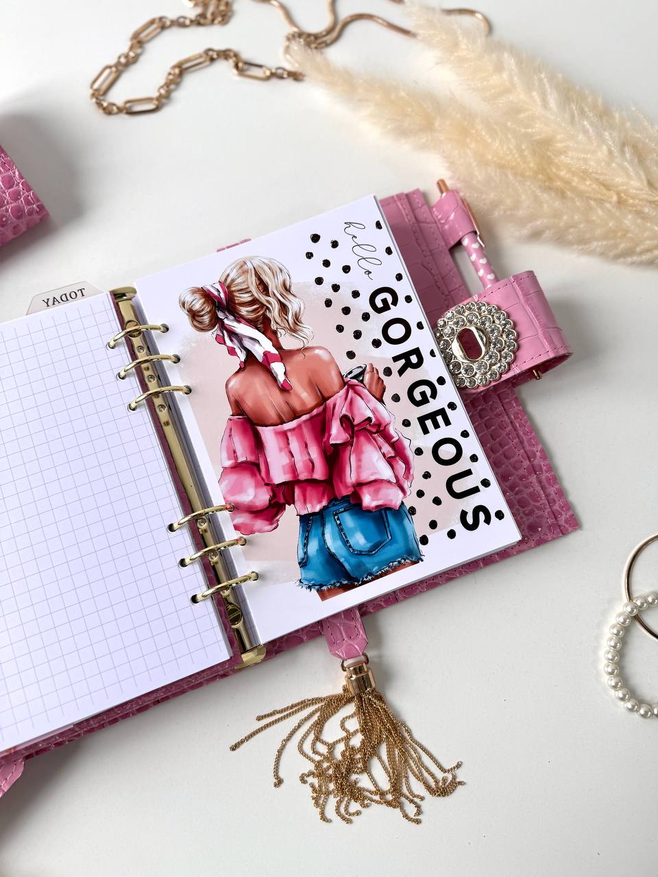 Pink leather gift- planner A5, wallet and pencil case.