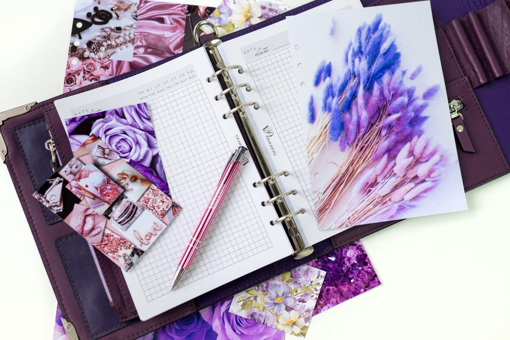 Violet Natural Italian Leather Planner A5, gift for her, perfect planner, Ring Planner Agenda A5 Six Ring Planner and Ring Personal Planner.