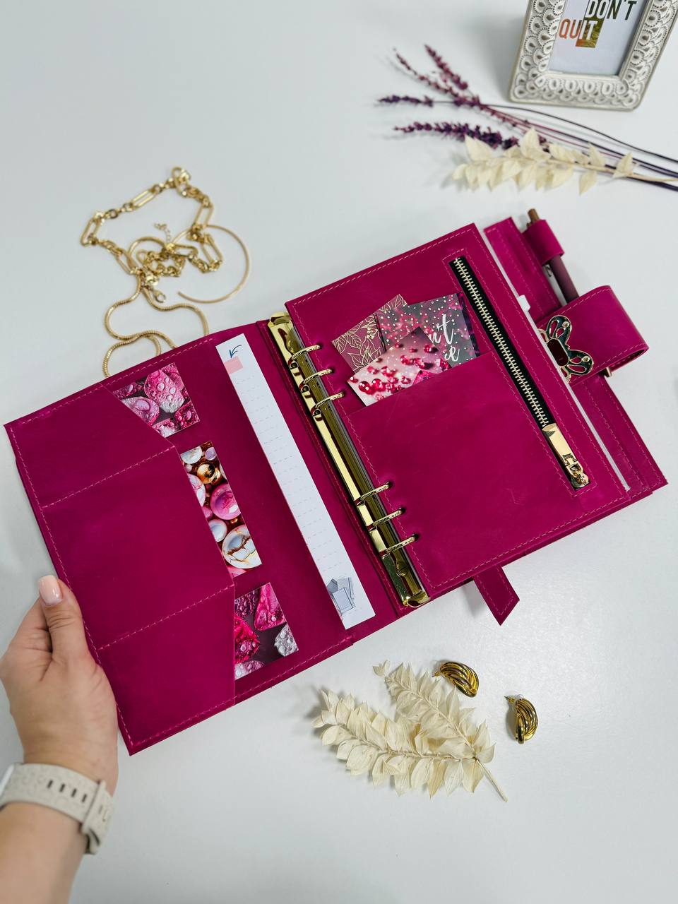 Pink leather planner A5