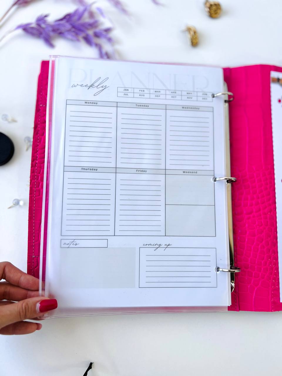 A4 leather notebook cover. Padfolio. Portfolio. A4 size with binder and pages padfolio planner. Leather hot pink.