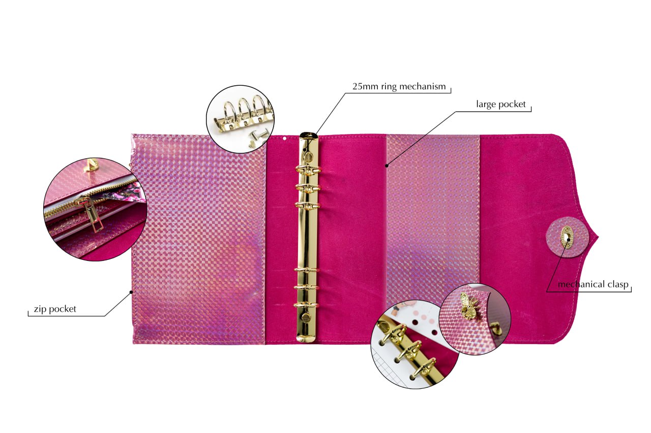Cyprus, Limassol. RARE holographic pink leather notebook cover A5.