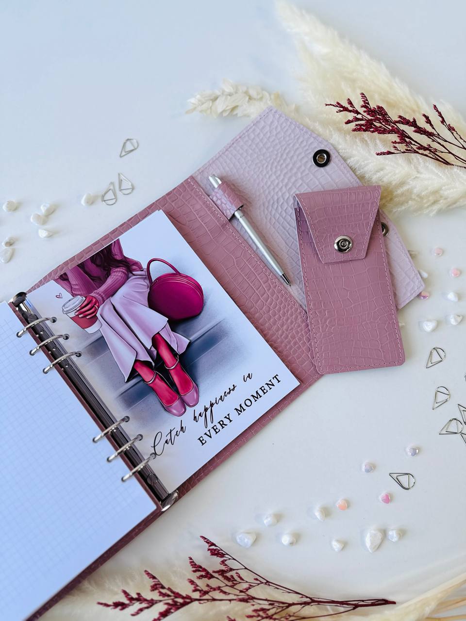 Gift set leather notebook cover A5 with pencil case.