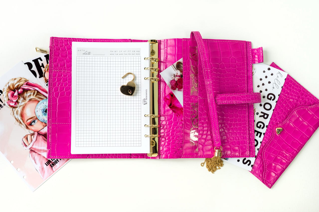 Natural Italian Leather Pink Planner A5, Ringbuch a5, Leather template, A5 ring binder,Binder a5,Leather wallet template,Binder wallet.