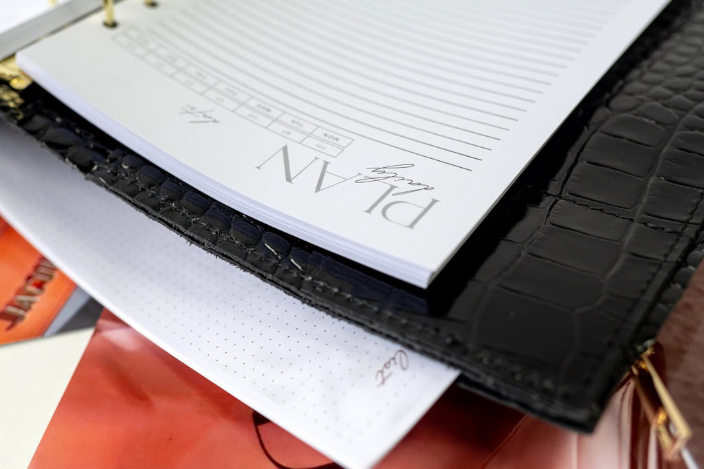 Cyprus, Limassol. Black croco leather notebook cover A5 for documents A4 and A5 format.