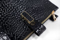 Cyprus, Limassol. Black croco leather notebook cover A5 for documents A4 and A5 format.
