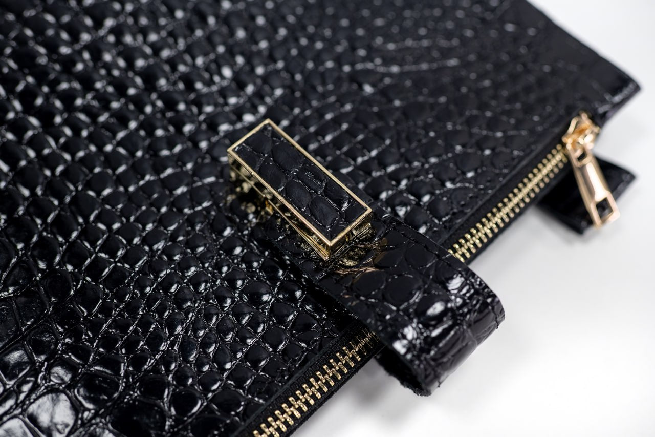 Cyprus, Limassol. Black croco leather notebook cover A5 for documents A4 and A5 format.