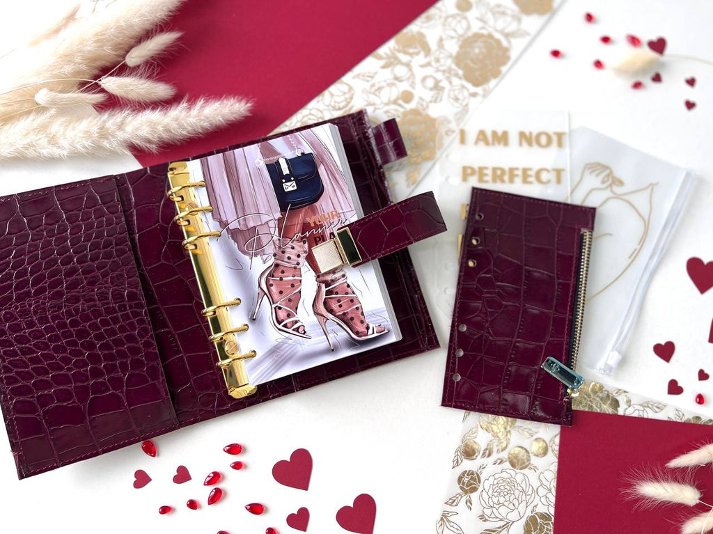 A6 NEW SIZE leather double planner cover binder 6 rings binder, dated planner, leather planner, gift for her, medium size planner.