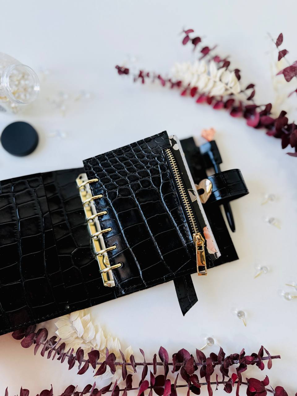 Elegant A7 Daily Planner | Black Crocodile-Embossed Organizer