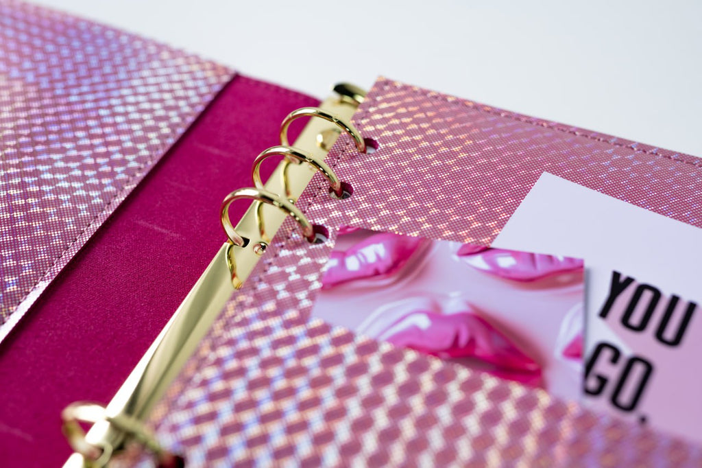 Cyprus, Limassol. RARE holographic pink leather notebook cover A5.
