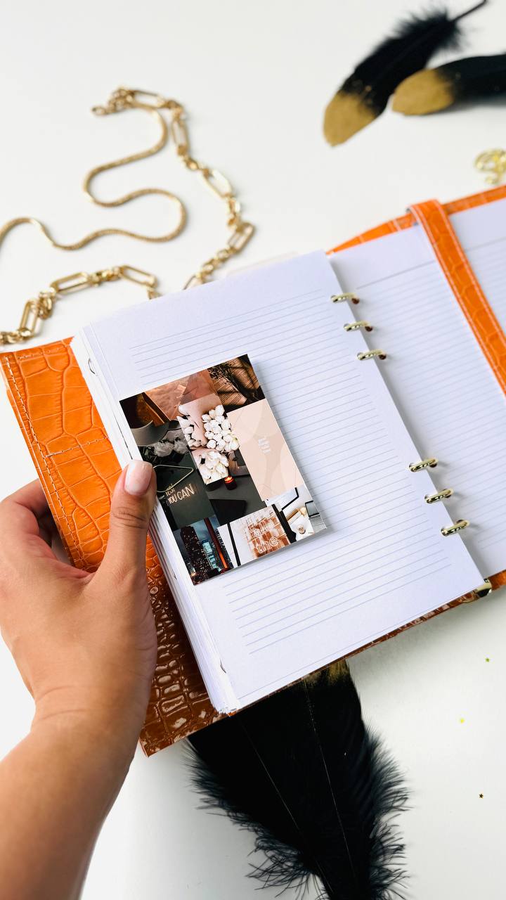 Orange leather planner binder A5