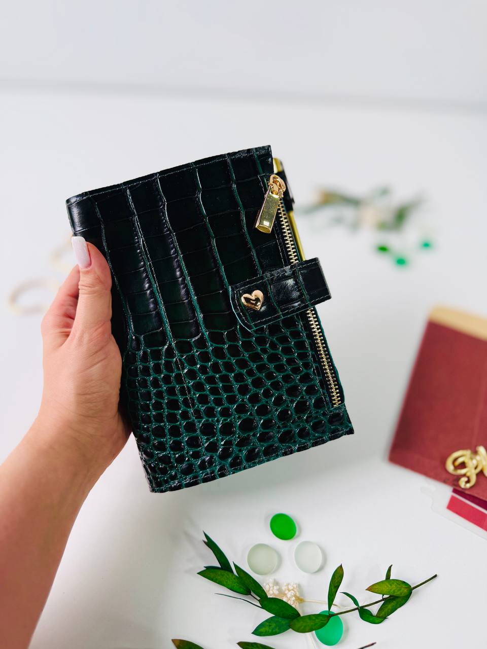 Green leather planner A6