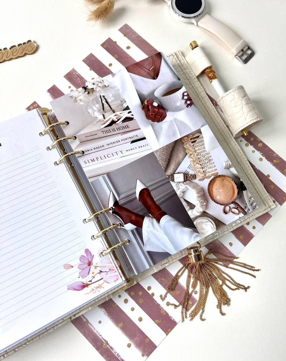 Personalized DAY WITH TIME leather planner big binder A5- cover for documents A4 and A5 format.