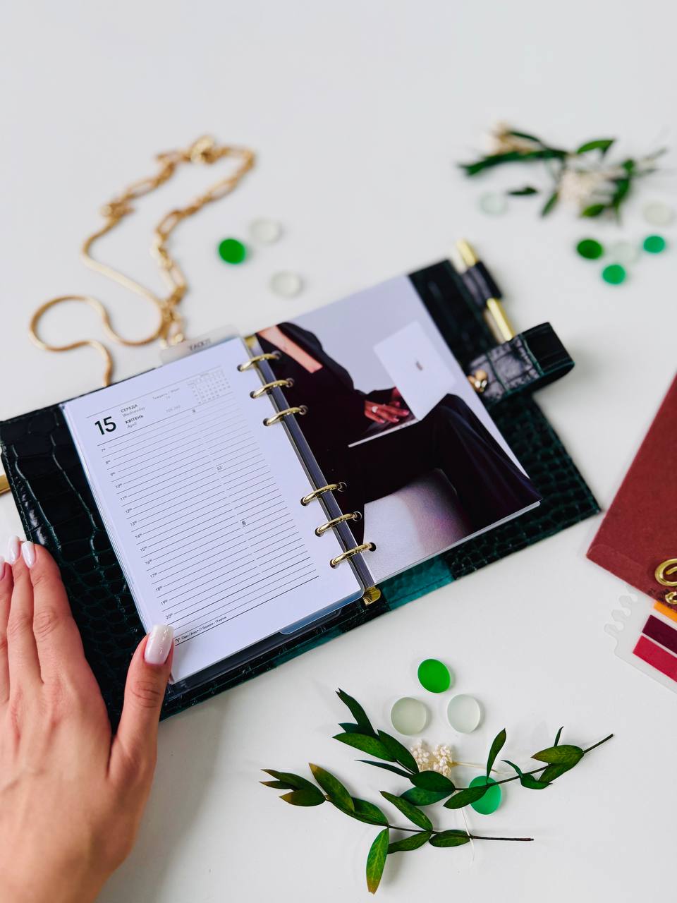 Green leather planner A6
