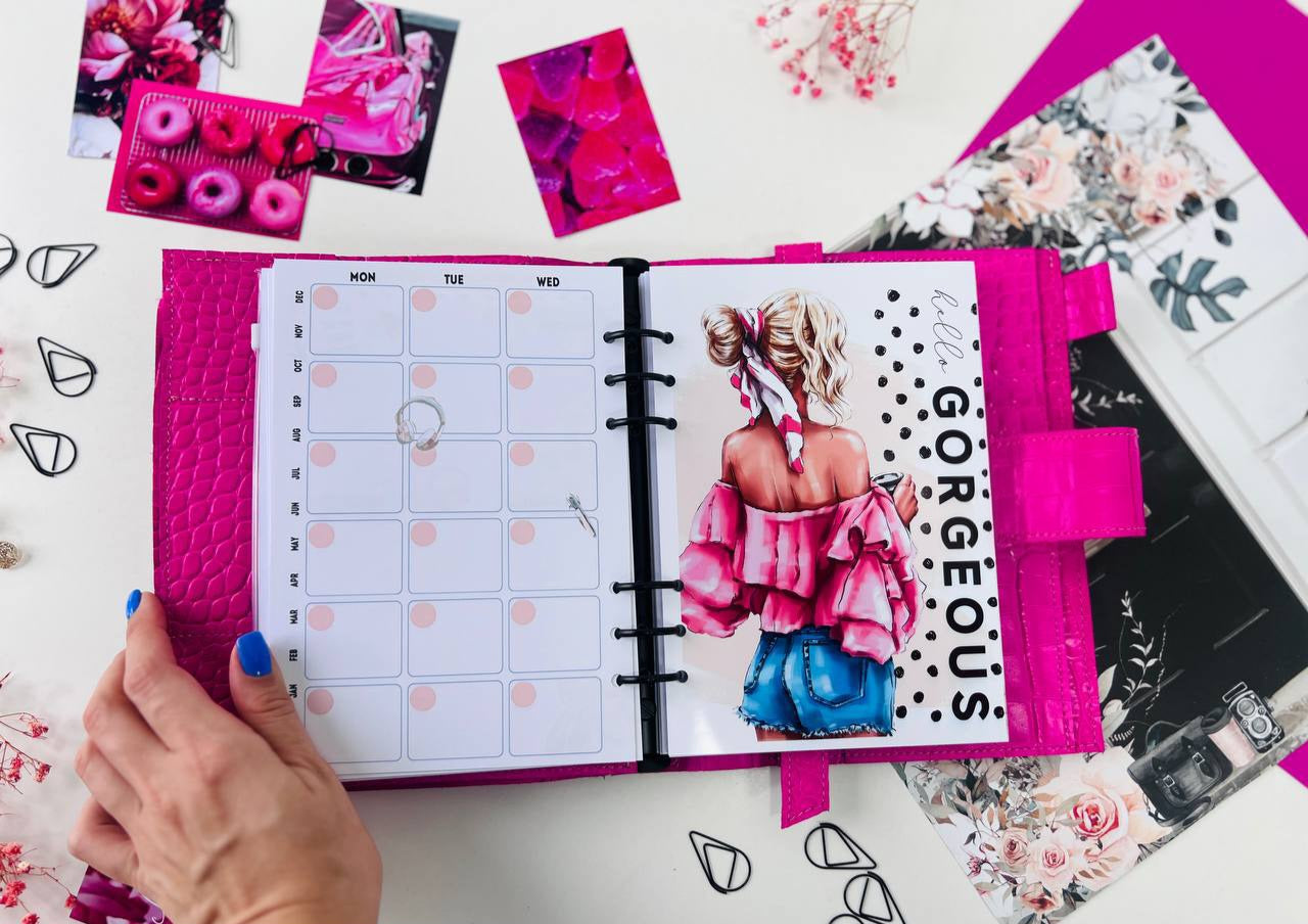 Hot Pink A5 Leather Planner Binder - Customizable