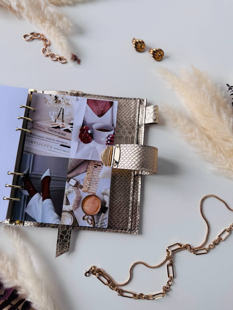 Gold leather planner binder A5.