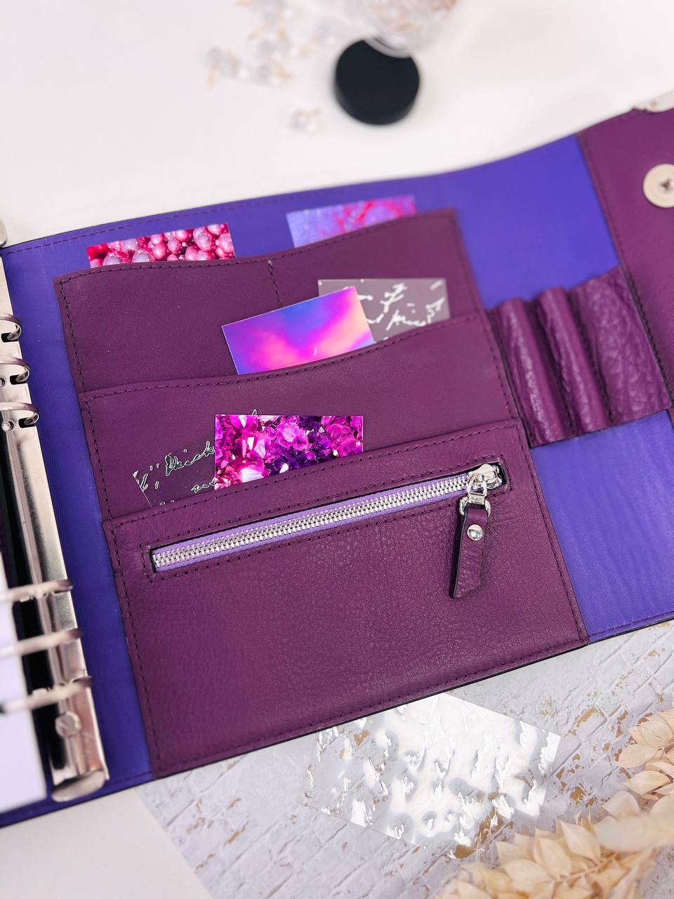 Violet Natural Italian Leather Planner A5, gift for her, perfect planner, Ring Planner Agenda A5 Six Ring Planner and Ring Personal Planner.