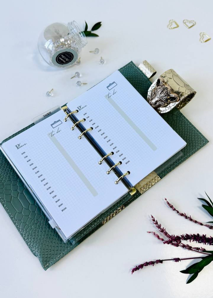 Pistachio Green A6 Genuine Leather Planner Binder – Gold Snake Accent with Panther Clasp