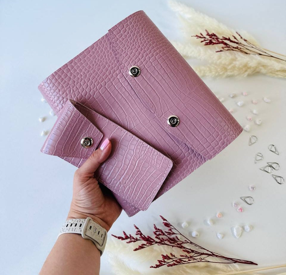 Gift set leather notebook cover A5 with pencil case.