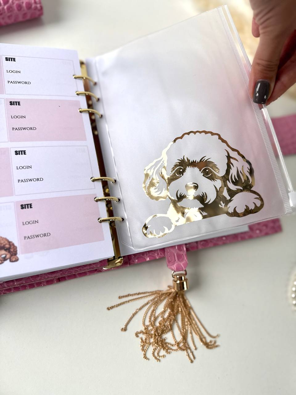 Pink leather gift- planner A5, wallet and pencil case.