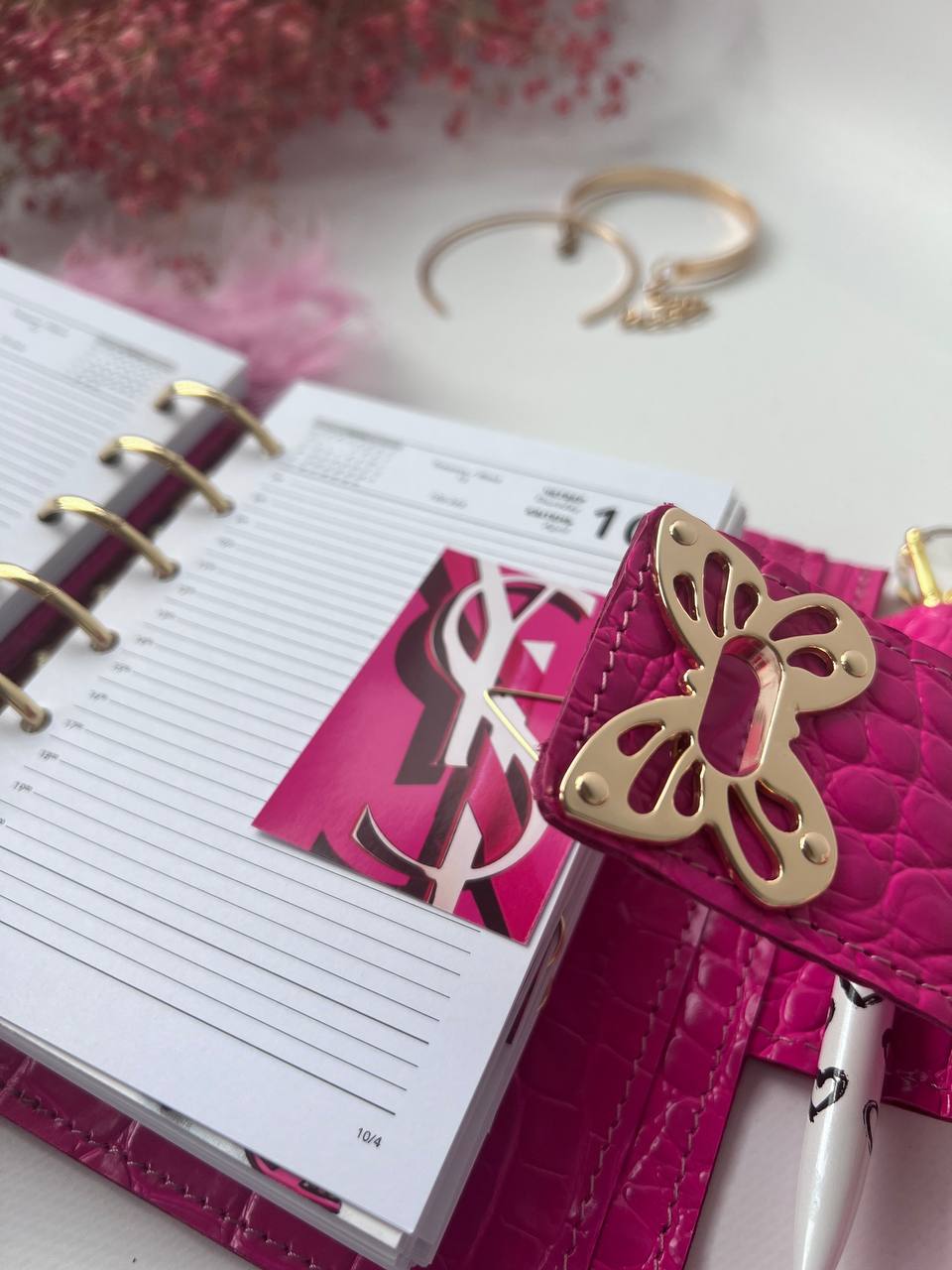 Leather wallet notebook cover mini A7 dated week 2026 big 6 rings binder.