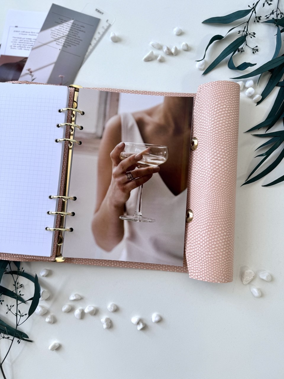 Peach leather notebook cover A5 with big binder.