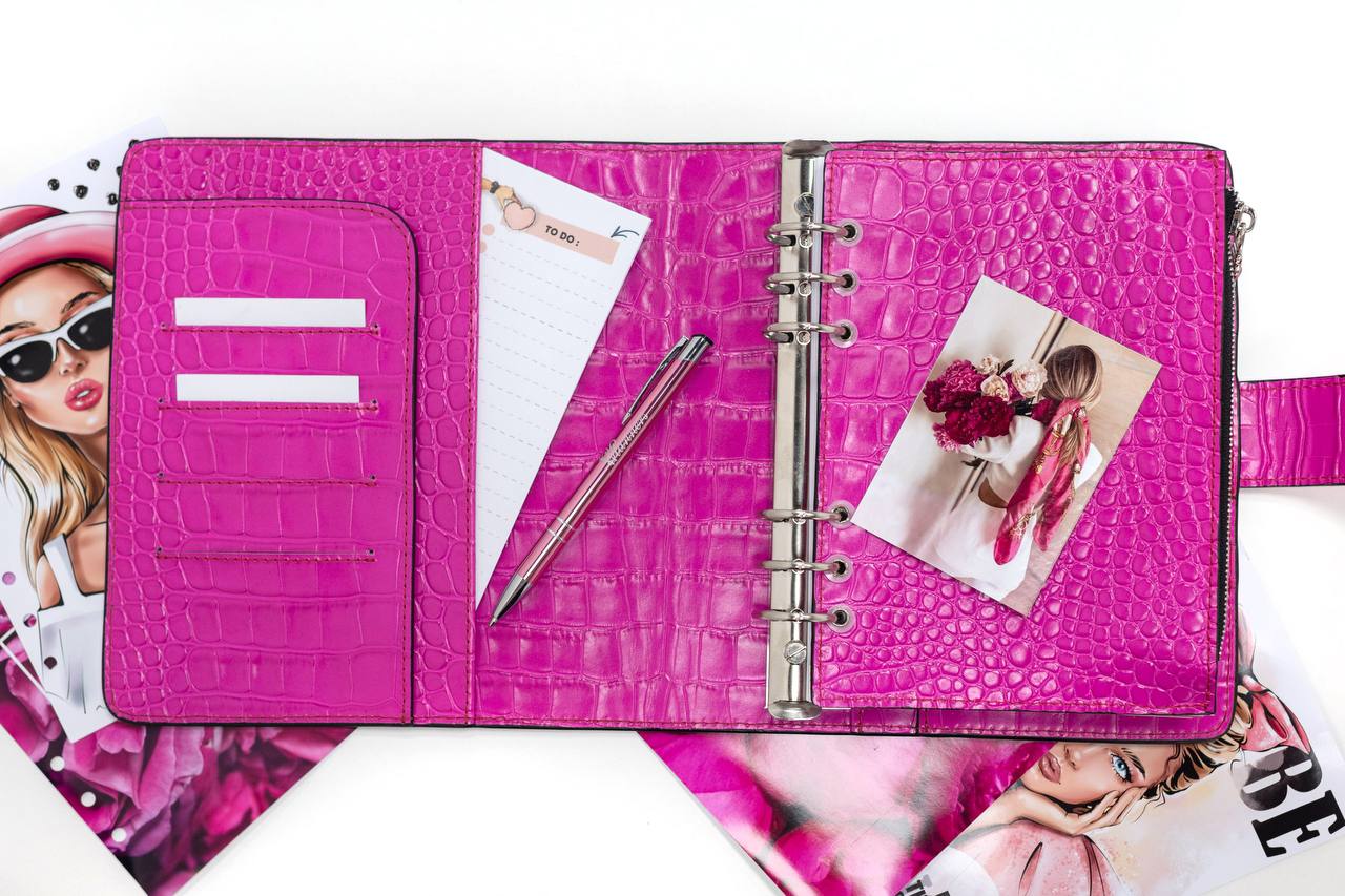 Hot pink Natural Italian Leather Planner A5, gift for her.